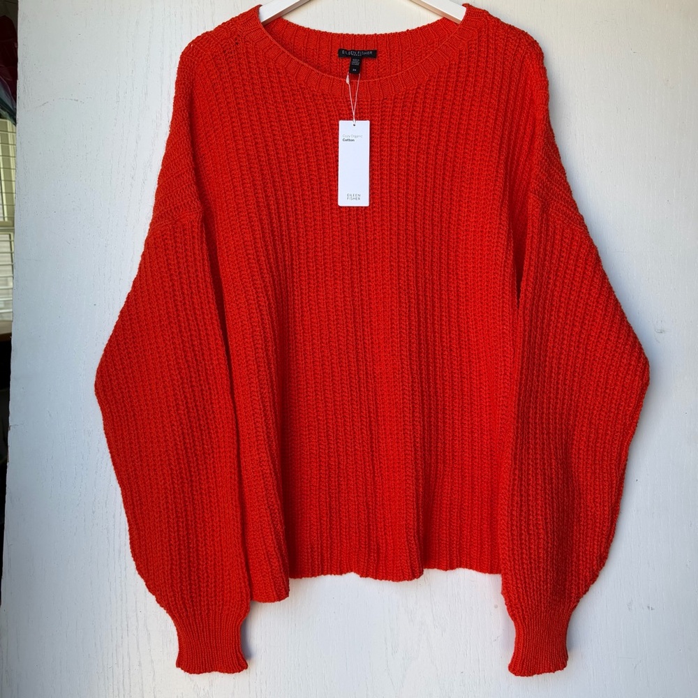 Eileen Fisher Plus Size 3XL Sweater Ribbed Relaxed Boxy Orange NWT